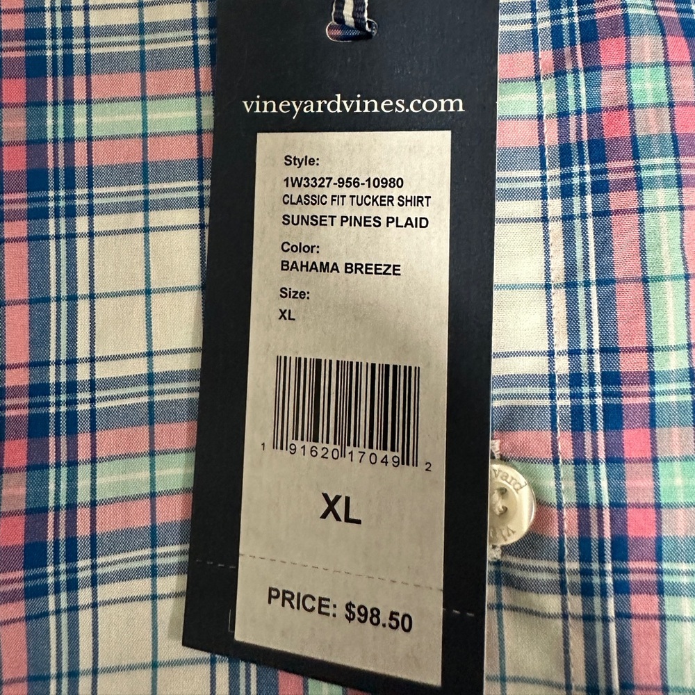 Vineyard Vines Men's Blue & Pink Plaid Button-Down Shirt XL (NWT) - Picture 2 of 3
